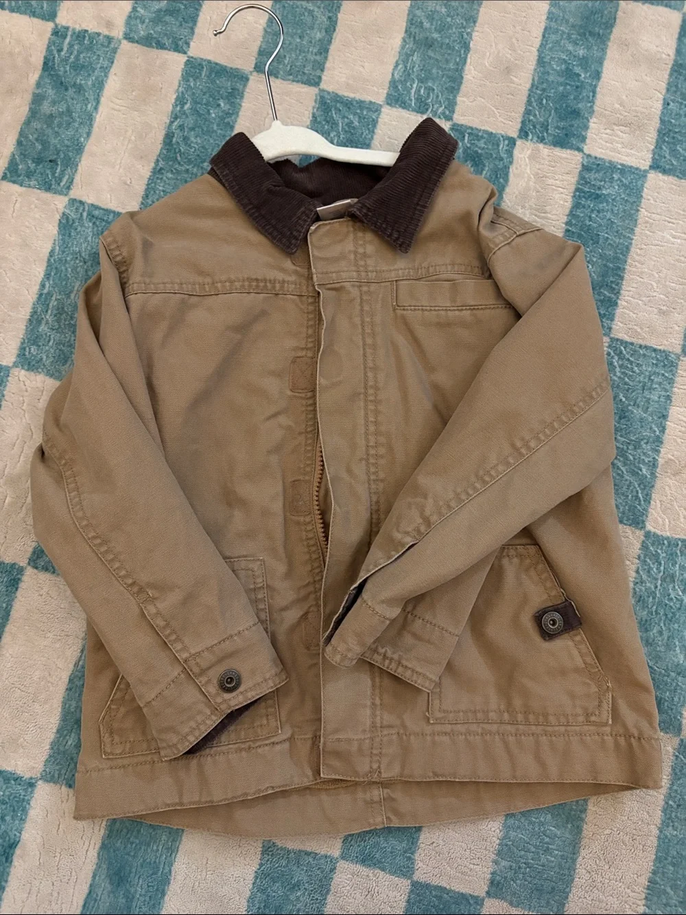 Kids' Tan canvas barn Jacket with Brown Corduroy Collar Gymboree